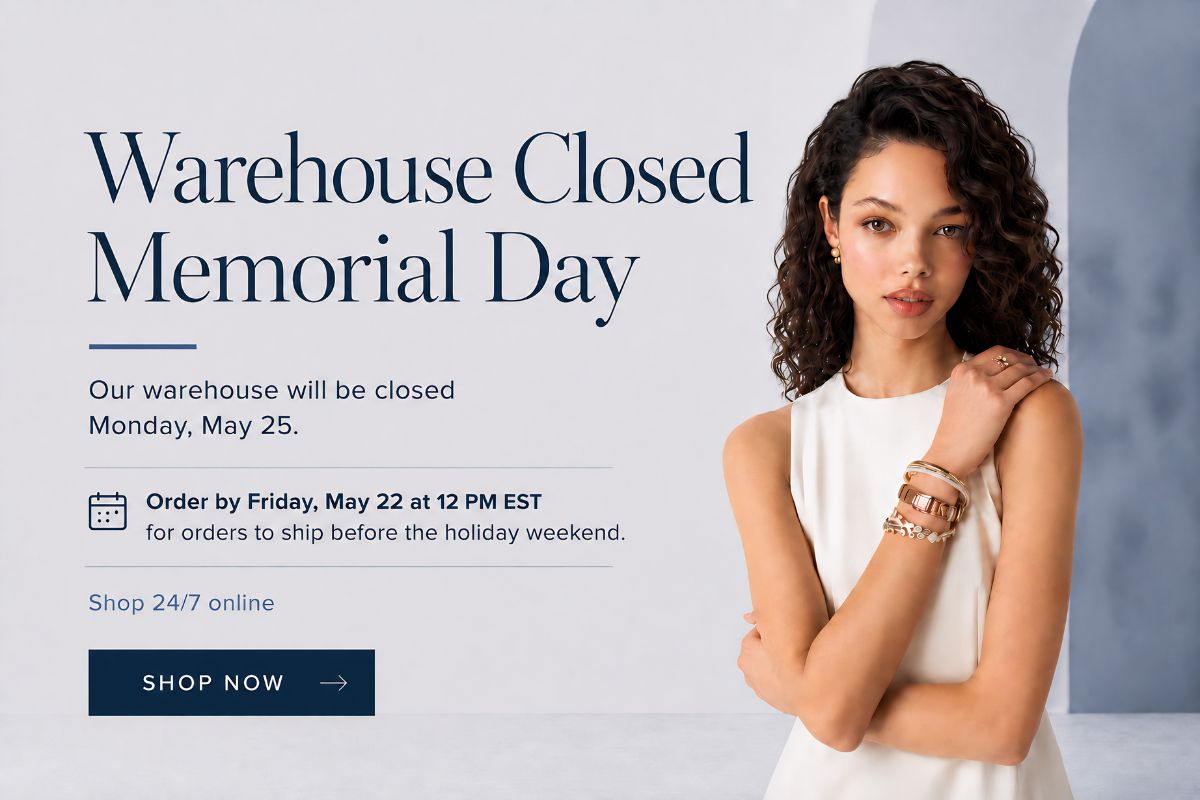 Website banner announcing SalonRedi’s Memorial Day warehouse closure. Text reads: “Warehouse Closed Memorial Day. Our warehouse will be closed Monday, May 25. Order by Friday, May 22 at 12 PM EST for orders to ship before the holiday weekend. Shop 24/7 onl